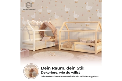 Hausbett für Kinder mit Rausfallschutz und Lattenrost MILO massives Kiefernholz