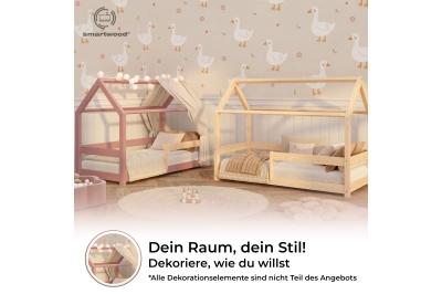 Hausbett für Kinder mit Rausfallschutz und Lattenrost MILO Montessori Holz