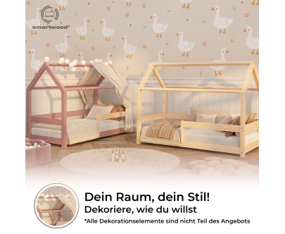 Hausbett für Kinder mit Rausfallschutz und Lattenrost MILO Montessori Holz