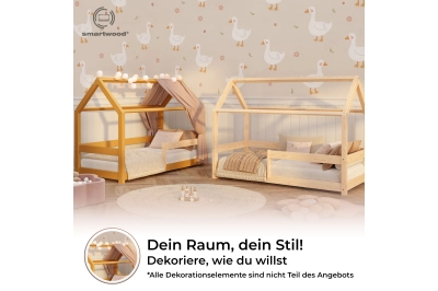 Hausbett für Kinder mit Rausfallschutz und Lattenrost MILO massives Kiefernholz