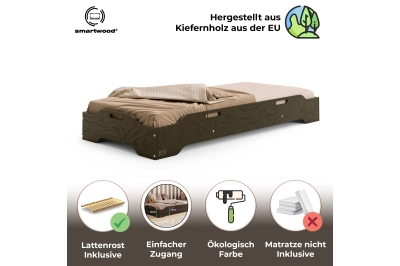 Bodenbett für Kinder mit Rausfallschutz und Lattenrost TILA 8 Montessori Kiefer