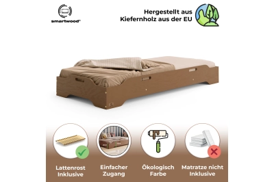 Bodenbett für Kinder mit Rausfallschutz und Lattenrost TILA 8 Montessori Kiefer