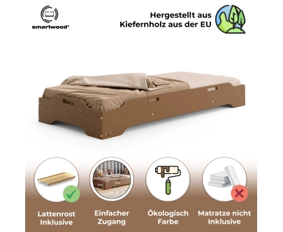 Bodenbett für Kinder mit Rausfallschutz und Lattenrost TILA 8 Montessori Holz