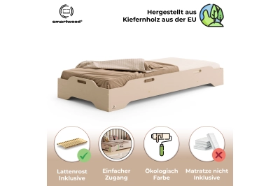 Bodenbett für Kinder mit Rausfallschutz und Lattenrost TILA 8 Montessori Kiefer