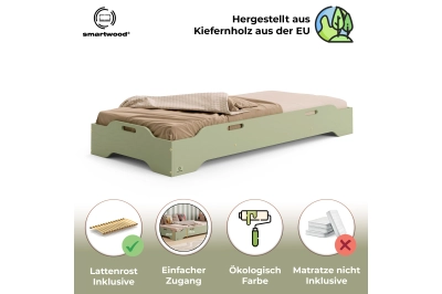 Bodenbett für Kinder mit Rausfallschutz und Lattenrost TILA 8 Montessori Kiefer