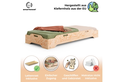 Bodenbett für Kinder mit Rausfallschutz und Lattenrost TILA 8 Montessori Kiefer