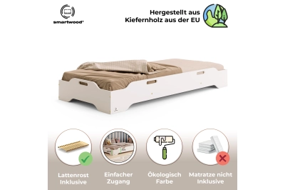 Bodenbett für Kinder mit Rausfallschutz und Lattenrost TILA 8 Montessori Kiefer