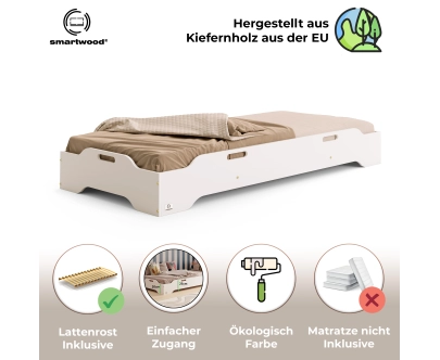 Bodenbett für Kinder mit Rausfallschutz und Lattenrost TILA 8 Montessori Holz