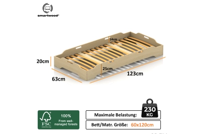 Bodenbett für Kinder mit Rausfallschutz und Lattenrost TILA 8 Montessori Holz