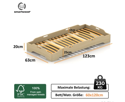 Bodenbett für Kinder mit Rausfallschutz und Lattenrost TILA 8 Montessori Holz