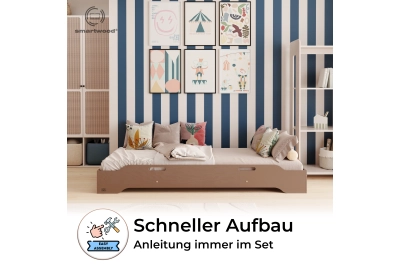 Bodenbett für Kinder mit Rausfallschutz und Lattenrost TILA 8 Montessori Kiefer