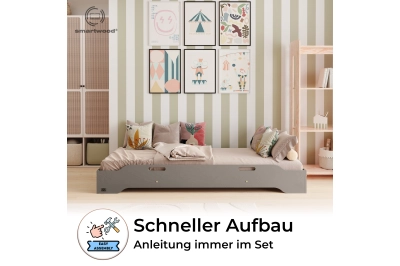 Bodenbett für Kinder mit Rausfallschutz und Lattenrost TILA 8 Montessori Kiefer