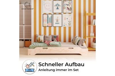 Bodenbett für Kinder mit Rausfallschutz und Lattenrost TILA 8 Montessori Kiefer