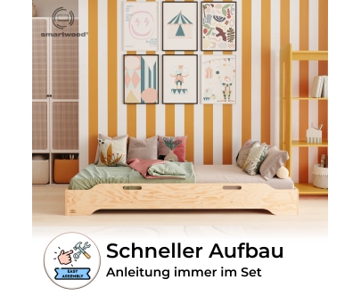 Bodenbett für Kinder mit Rausfallschutz und Lattenrost TILA 8 Montessori Holz