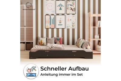 Bodenbett für Kinder mit Rausfallschutz und Lattenrost TILA 8 Montessori Kiefer