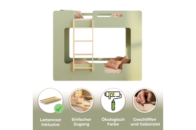 Etagenbett für Kinder mit Rausfallschutz und Lattenrost MIMI B Montessori Holz