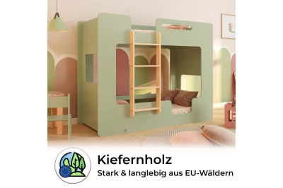 Etagenbett für Kinder mit Rausfallschutz und Lattenrost MIMI B Kiefer