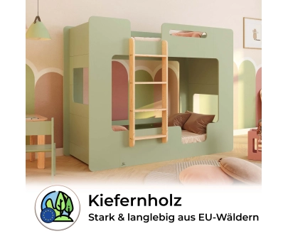 Etagenbett für Kinder mit Rausfallschutz und Lattenrost MIMI B Montessori Holz
