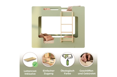 Etagenbett für Kinder mit Rausfallschutz und Lattenrost MIMI B Montessori Holz