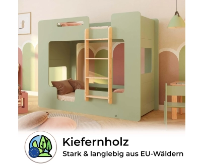 Etagenbett für Kinder mit Rausfallschutz und Lattenrost MIMI B Montessori Holz