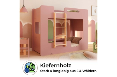 Etagenbett für Kinder mit Rausfallschutz und Lattenrost MIMI B Kiefer