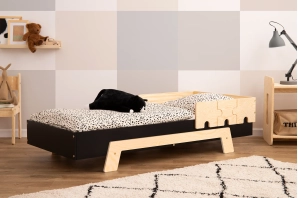 Einzelbett für Kinder mit Rausfallschutz und Lattenrost PUZZLE BR1 Montessori Holz