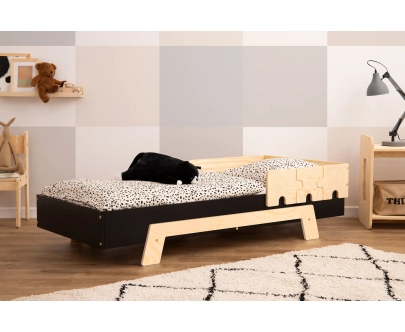 Einzelbett für Kinder mit Rausfallschutz und Lattenrost PUZZLE BR1 Montessori Holz