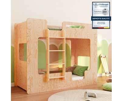 Etagenbett für Kinder mit Rausfallschutz und Lattenrost MIMI B Montessori Holz