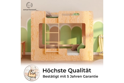 Etagenbett für Kinder mit Rausfallschutz und Lattenrost MIMI B Kiefer