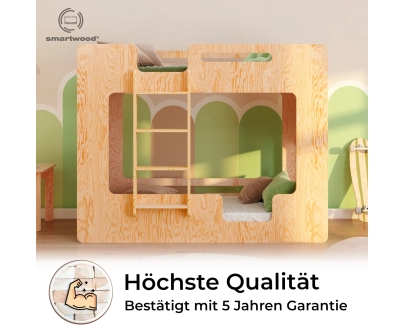 Etagenbett für Kinder mit Rausfallschutz und Lattenrost MIMI B Montessori Holz