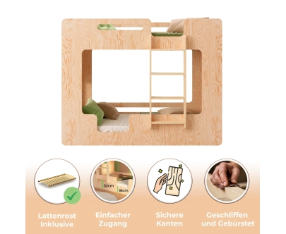 Etagenbett für Kinder mit Rausfallschutz und Lattenrost MIMI B Montessori Holz