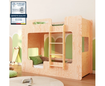 Etagenbett für Kinder mit Rausfallschutz und Lattenrost MIMI B Montessori Holz