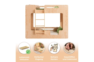 Etagenbett für Kinder mit Rausfallschutz und Lattenrost MIMI B Montessori Holz