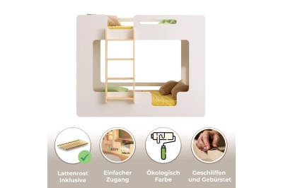 Etagenbett für Kinder mit Rausfallschutz und Lattenrost MIMI B Montessori Holz