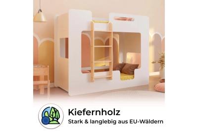 Etagenbett für Kinder mit Rausfallschutz und Lattenrost MIMI B Montessori Holz