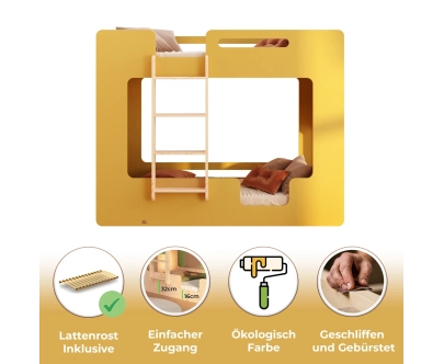 Etagenbett für Kinder mit Rausfallschutz und Lattenrost MIMI B Montessori Holz