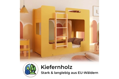 Etagenbett für Kinder mit Rausfallschutz und Lattenrost MIMI B Kiefer