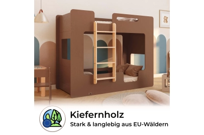 Etagenbett für Kinder mit Rausfallschutz und Lattenrost MIMI B Montessori Holz