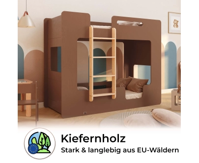 Etagenbett für Kinder mit Rausfallschutz und Lattenrost MIMI B Montessori Holz
