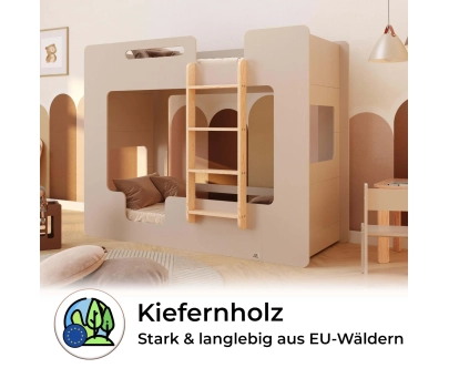 Etagenbett für Kinder mit Rausfallschutz und Lattenrost MIMI B Montessori Holz