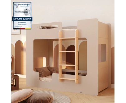 Etagenbett für Kinder mit Rausfallschutz und Lattenrost MIMI B Montessori Holz