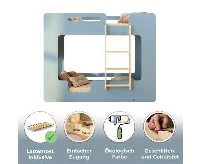 Etagenbett für Kinder mit Rausfallschutz und Lattenrost MIMI B Montessori Holz