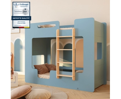 Etagenbett für Kinder mit Rausfallschutz und Lattenrost MIMI B Montessori Holz