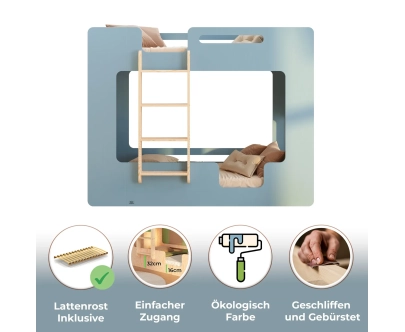 Etagenbett für Kinder mit Rausfallschutz und Lattenrost MIMI B Montessori Holz