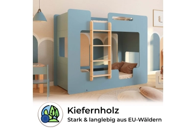 Etagenbett für Kinder mit Rausfallschutz und Lattenrost MIMI B Montessori Holz