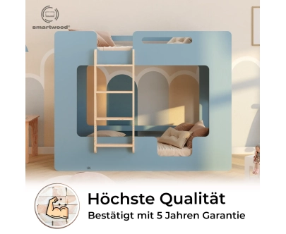 Etagenbett für Kinder mit Rausfallschutz und Lattenrost MIMI B Montessori Holz