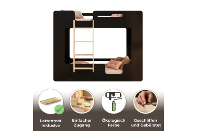 Etagenbett für Kinder mit Rausfallschutz und Lattenrost MIMI B Kiefer