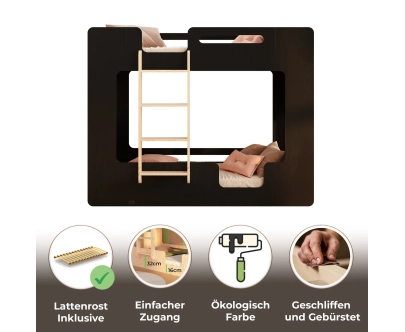 Etagenbett für Kinder mit Rausfallschutz und Lattenrost MIMI B Montessori Holz