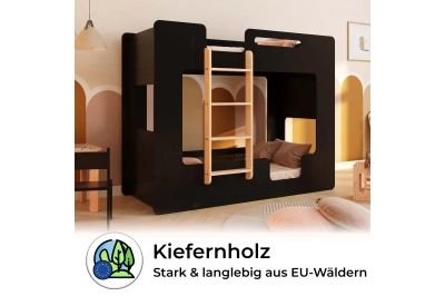 Etagenbett für Kinder mit Rausfallschutz und Lattenrost MIMI B Montessori Holz