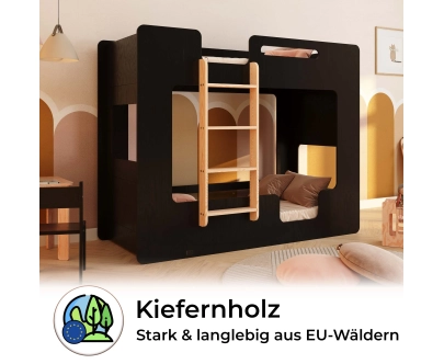 Etagenbett für Kinder mit Rausfallschutz und Lattenrost MIMI B Montessori Holz